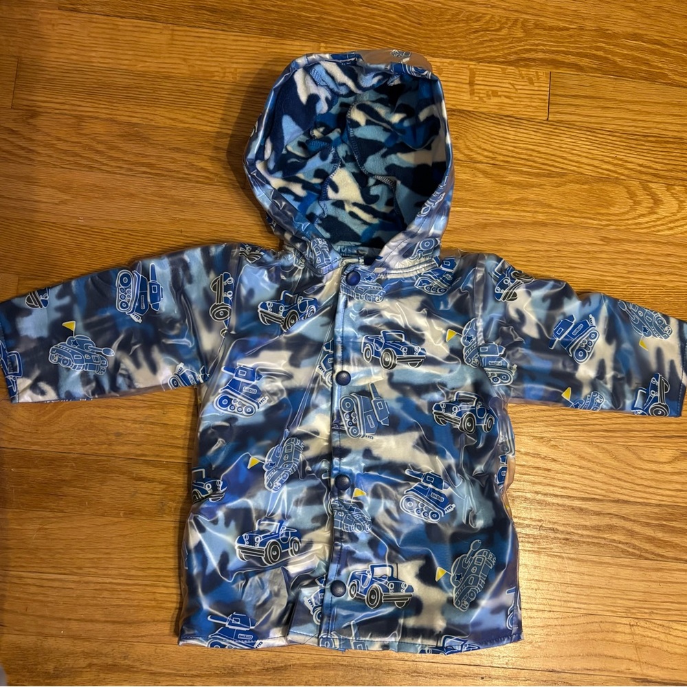 Wippette Kids Vehicle Print Fleece Lined Raincoat — Size 12 Months